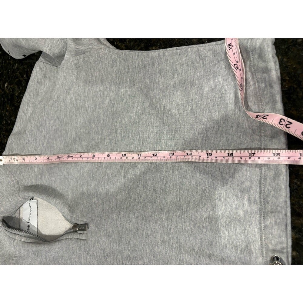 Calvin Klein Sweatshirt Womens L Heather Gray 1/4 Zip Mock Neck Cropped - Picture 8 of 10